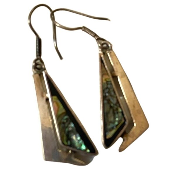 Vintage silver and abalone Mexican dangle earrings stamped 925 Mexico TC-209 - Picture 11 of 12